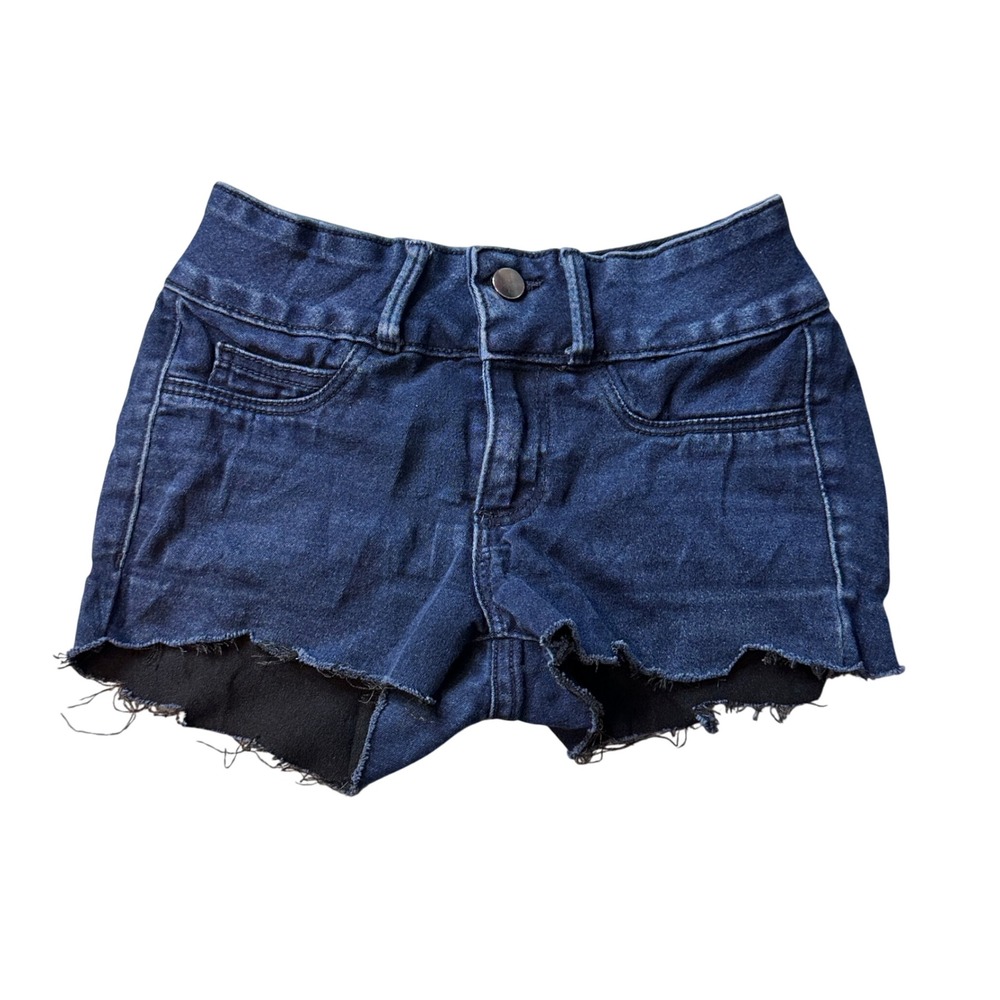 JustFab‎ Shorts Women 25 Blue Denim Cut Off Scalloped Hem Raw Edge Stretch